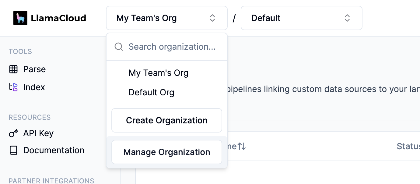 Organization Dropdown